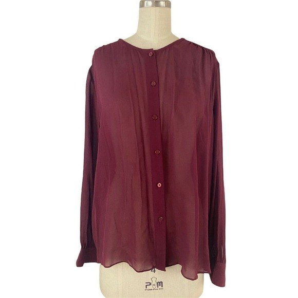 Habitual Womens S Burgundy Red Blouse Sheer Button Front Tie Front Blouse NEW - Picture 2 of 2